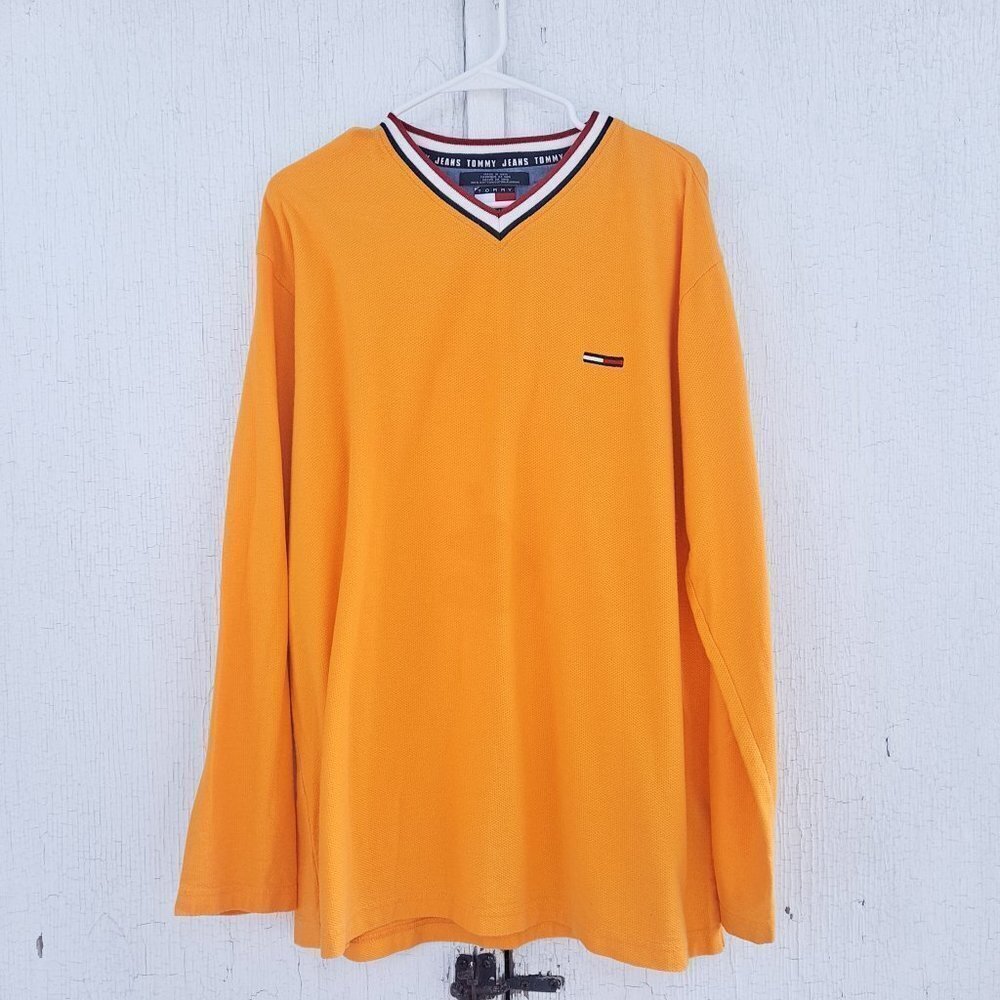 Vintage 90's Tommy Hilfiger V-Neck Yellow‎ Shirt